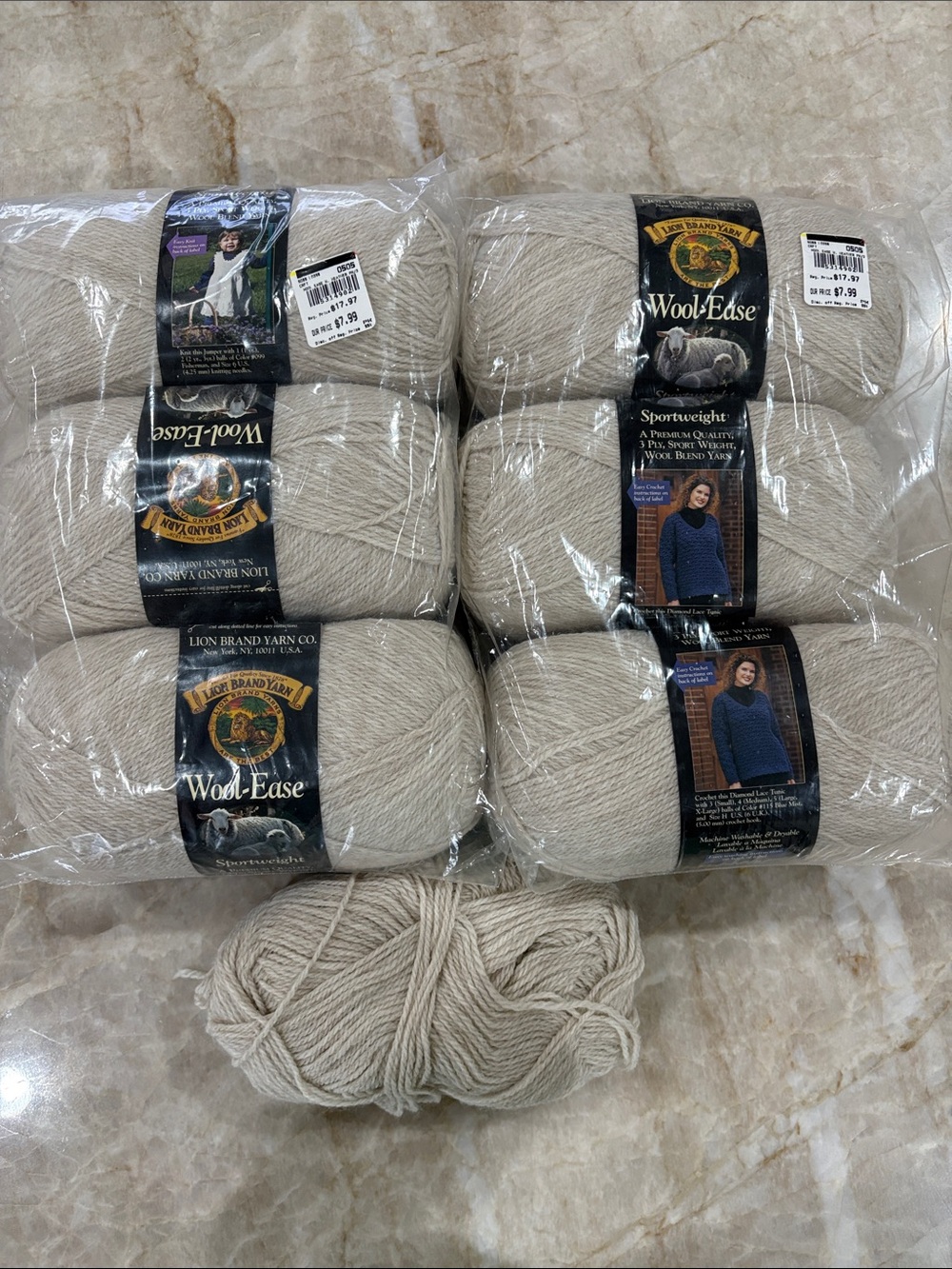 Vintage Lion Brand Wool-Ease Sportweight Yarn Natural Heather 6.5 skeins same